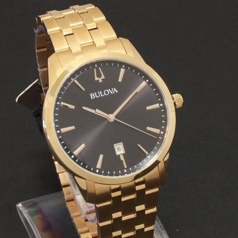 Bulova Men's Classic Sutton Watch Gold Tone Black Dial Date At Six 40mm